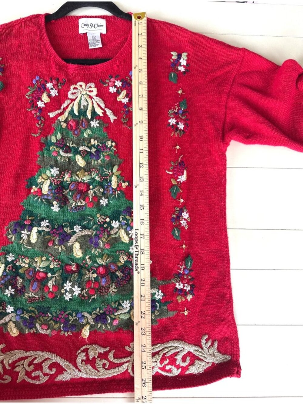 Vtg 90s Carly St. Claire Ugly Christmas Sweater Sz L Embroidered Sequin Holiday - Picture 6 of 8